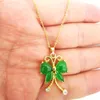 Pendentif Colliers Mignon Vert Jades Perle Pierre Incrusté Strass Creux Coupe Papillon Chaîne 1PCSPendentif