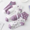 Women Socks 5 Pairs Set Flower Ankle Cute Low Tube Cotton Cartoon Skarpetkie Style Floral Invisible Short Sock Summer Breathable