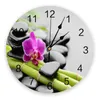 Wall Clocks Flower Pink Orchid Reflection Silent Clock Kitchen Living Room Bathroom Bedroom Office Decorative Hanging