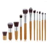 Dekorativa figurer 11st Natural Bamboo Handle Makeup Borstes Set High Quality Foundation Blending Cosmetic Make Up Tool With Cotton Bag