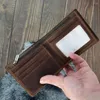 Plånböcker graverade vintage äkta läderplånbok med dragkedja myntpocken anpassad för man jubileumsgåvor