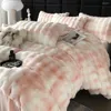 Bedding Sets Luxury Milk Velvet Set With Carved Dark Pattern Quilt Cover 4pcs Solid Color Sheets For Double Bed 220x240cm