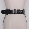 Belts Women's Runway Fashion Black Genuine Leather Chain Cummerbunds Female Dress Corsets Waistband Decoration Wide Belt TB386