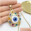Pendentif colliers 2021 Fatima main collier pour femmes turquie mauvais yeux bleus cristal chandail chaîne alliage plaqué or Dhu0M