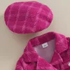 Kleidungssets 3-7 Jahre Kinder Mädchen Herbst Winter Outfits Baby Langarm Blazer Mantel Plaid Faltenrock Baskenmütze Sets Kinder Mode Kleidung 231108