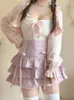 Jupes rose Kawaii Lolita gâteau femmes japonais doux mignon fête Mini jupe femme nœud dentelle élégant Harajuku plissé 2024