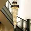 Lustres Top Lustre En Cristal De Luxe Villa Lobby Salon Escalier Éclairage Long Loft Lampe Suspendue Noir / Or Décor À La Maison Lumières