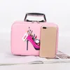 Kwaliteit Professionele make -uptas met hoog hielpatroon draagbare cartoon make -up case lederen schoonheidsbehuiste kofferbak hand vastgehouden coametische tas