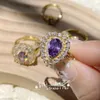 Full Diamond Light Luxury Style Living Mouth Women's Ring Little Rich Noble Lady Grape Purple Series Plating Thick Gold Color