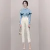 Dwuczęściowe spodnie damskie Projekt pasa startowego garnitur mody kobiet jesienna temperament celebrytka wszechstronna koszulka bluzki z wysokim paskiem ołówek 2