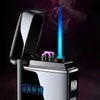 Briquets Double bouton torche briquet multifonctionnel Arc/flamme bleue USB lampe de poche rechargeable Butane