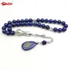 Strand Tasbih Natrual Lapis Lazuli Islamic with Arabic Pendant Muslim Paryer Beads Misbaha Accessories Bracelets Eid Gift Ramadan