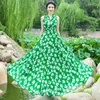 Casual Dresses Green Small Floral Chiffon Plus Size Dress 2023 Summer Waist Beach Elegant And Fashion Flowy Big Hem Long Maxi Women