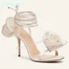 Sandaler Vit Silk Flower Open Toe Cross Strap Thin High Heel Summer Fashion Mixed Colors Kvinnor Party Dress Stilettos 230407