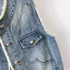 Gilets pour femmes 2023 Printemps Été Vintage Bleu Denim Gilet Femmes Court Casual Cowboy Gilet O Cou Sans Manches Jeans Veste Femme