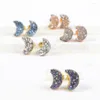 Stud Earrings ! Gold Plating Moon Natural Agates Titanium Mix Color Druzy G0913