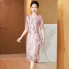 Etnik kıyafetler Yourqipao Gelin Elbise Pembe Annesi V Becerline ile Cheongsams İki Parçalı Çince İşlemeli Kadınlar Düğün İçin