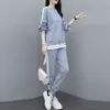 Kadınlar İki Parçalı Pantolon Bahar Sonbahar 6xl Artı Boyut Ter Takım Kazan Giyim Moda Zarif 2 Set Üstleri Kadınlar İçin T-Shirt
