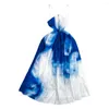 Lässige Kleider Koreanischer Stil Sexy Spicy Girl Kleid Blue Tie Dye V-Ausschnitt Zurück Taille Slim A-Line Vestidos Strand Urlaub Slip