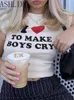 レディースTシャツ女性Y2Kクロップトップ私は男の子の泣き文字プリントハラジュクサマーショートスリーブ面白いカワイイストリートウェアトップ230408を作るのが大好きです