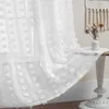 Curtain Vertical Striped White Hair Ball Sheer For Small Window Kitchen Voile Drape Flower Cutting Design #E