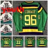 Молодежные дети Mighty Ducks Movie Hockey Jersey #96 Charlie Conway #99 Адам Бэнкс #66 Гордон Бомбей #33 Грег Голдберг Джерси сшита белый зеленый номер.