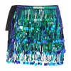 Stage Wear Womens 4 Layer Sequin Tassel Sparkly Hip Scarf Wrap Skirts Sexy Belly Dance Rave Skirt