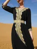 Etnische kleding elegante vintage moslimjurk dames avondfeest gewaadjurken voor abaya marokko caftan zwart borduurkant