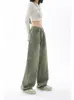 Women's Jeans Green women's jeans high waisted loose fitting straight leg women's jeans Y2k casual street wear women's pants loose fitting long legs 230408