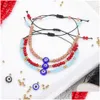 Charm-Armbänder Lucky Evil Eye Armband Handgefertigte wasserdichte Seilperlen-Kristallarmbänder für Frauen Schmuck Drop Delivery Jewel Dhgarden Dhpc7