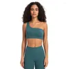 Yoga outfit Single Shoulder Sports Bra droppe Sexig stötsäker fitness Solid färg Personlig underkläder för damer