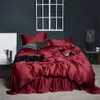 寝具セットランリカ女性ピンク100％シルクセットダブルクイーンキング布団カバーフィットシートまたは平らなベッドリネン枕カバーの230907