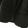 Trajes de mujer Blazers FTLZZ Mujer Casual Moda Ropa de oficina Básico Negro Blazer Abrigo Vintage Manga plisada Bolsillos Mujer Prendas de abrigo Chic
