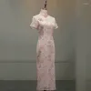 Etnik Giyim Kadın Stil Baskı Pembe Cheongsam Tatlı Retro Seksi Mini Elbise Vintage Oriental Qipao Parti Elbiseleri Yaz