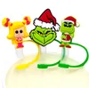 Nouvelle série de dessins animés de noël, breloques en paille, bouchon anti-poussière en silicone vert, pailles de fête mignonnes, cadeau de décoration