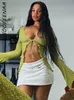Womens TShirt BOOFEENAA Tie VNeck Polo Long Sleeve Top Y2k 2000s Green Shirt Cute Sexy Cardigan Autumn C85BH16 230408