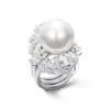 Anéis de casamento HOYON Luxuoso e exagerado Artificial Beimu Pearl incrustado com diamante Zircon Anel feminino ao vivo elegante e requintado 925 joias 231108