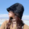 Gorros Gorro/Gorras De Calavera Moda De Mujer Color Sólido Sombrero De Cubo De Piel Esponjoso A Prueba De Frío Gorro De Pescador Ligero Ropa