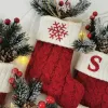 Christmas Knitted Stocking Socks Red Snowflake Alphabet 26 Letters Xmas Tree Pendant Christmas Ornaments Decorations For Family Holiday Party Gifts DHL