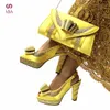 Dress Shoes Autumn Arrivals Mature Women Shoes and Bag Set in Yellow Color Super High Heels with Platform for Wedding Party 231108