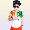 Novo verão meninos conjunto de roupas casual hiphop listra colorido camiseta calças 2 pçs terno jardim infância desempenho crianças roupas 2103268084174