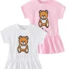 Luxe bébé filles marque robe été lettres imprimées dessin animé ours robes enfants robe à manches courtes coton fille jupes enfants vêtements