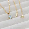 チェーンラムーンネックレス女性アクセサリーRhomboid Natrual Sky Blue Topaz Gemstone Pendant 925 STERLING SILVER GOLDメッキチェーンNI198