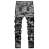 Mäns jeans Herrmode Paisley Men's Retro Jeans Black Ultra-Thin Straight Denim Men's 3D Digital målning Elastic Denim Pants 230407