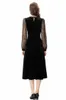 Women's Runway Dresses V Neck 3/4 Long Sleeves Lace Velvet Patchwork Beaded Fashion Designer Mid Vestidos