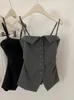 Arbetsklänningar kvinnor mode fast färg enkla 2 stycken outfit rulla upp hem singel breasted suspender väst a-line hög midja veckade kjolar