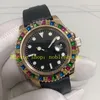 Prawdziwe zdjęcie Męskie zegarek Mężczyźni 40 mm Rainbow Everose Gold Automatyczne czarne tarcze 116695 Diamentowe mechaniczne 116695sats gumowe bransoletki sportowe zegarki sportowe