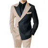 Herrenanzüge Neueste Patchwork Männer Nadelstreifen Slim Fit 2 Stück Smoking Terno Masculino Prom Hochzeit Bräutigam Maßgeschneiderte männliche Blazer