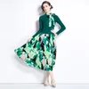 Vintage Casual Designer Midi Dress Woman Long Sleeve O-Neck Knitted Patchwork Print Slim Lace Up Bow Party Dresses 2023 Fall Winter Black Runway Vacation Frocks