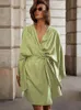 Vêtements de nuit pour femmes Linad Robes lâches pour femmes Trois quarts manches de nuit ceintures décontractées peignoir femme 2023 automne pyjama solide